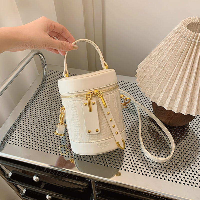 Bolso tipo cubo con estampado de mármol para mujer, bolso de hombro de piel sintética con cremalleras dobles y correa desmontable para uso diario: Blanco