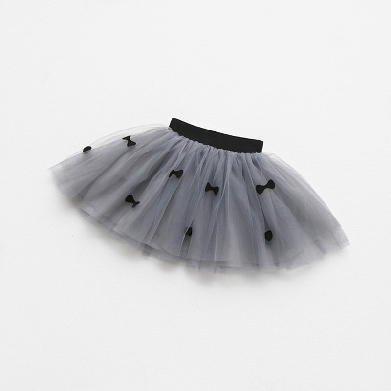 Korean Style Girls Skirt Cute Bow Mesh Skirt for Kids Ball Gown Skirts 80-140cm DT309: grey / 7