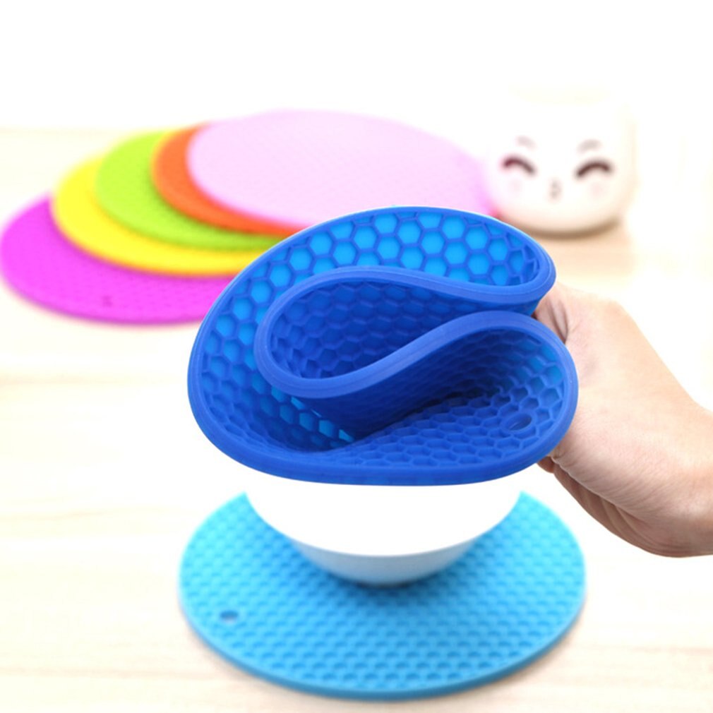 Multi-use Round Silicone Non-slip Heat Resistant Mat Hang Tableware Coaster Cushion Placemat Pot Holder