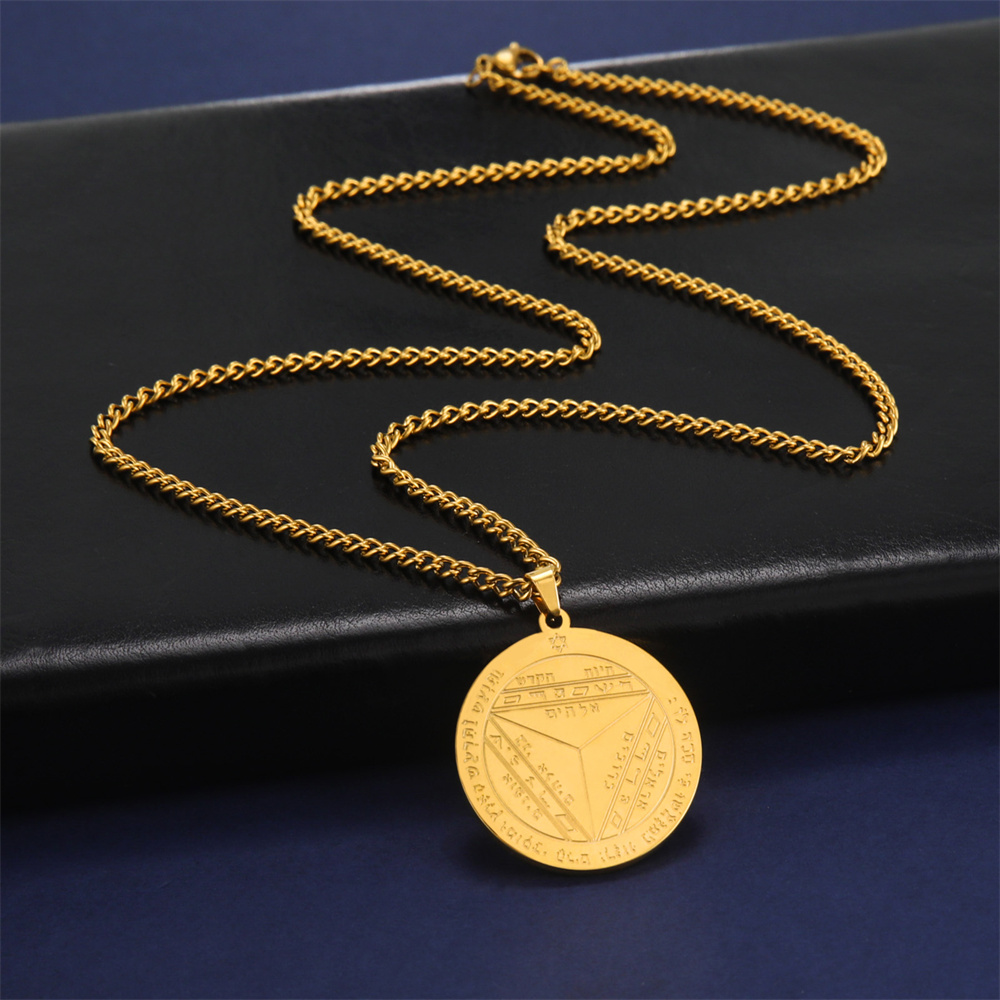 EUEAVAN retrò sigillo di salomone buona fortuna ricchezza carriera collane rotonde protezione settima pentacolo di saturno amuleto gioielli con ciondoli