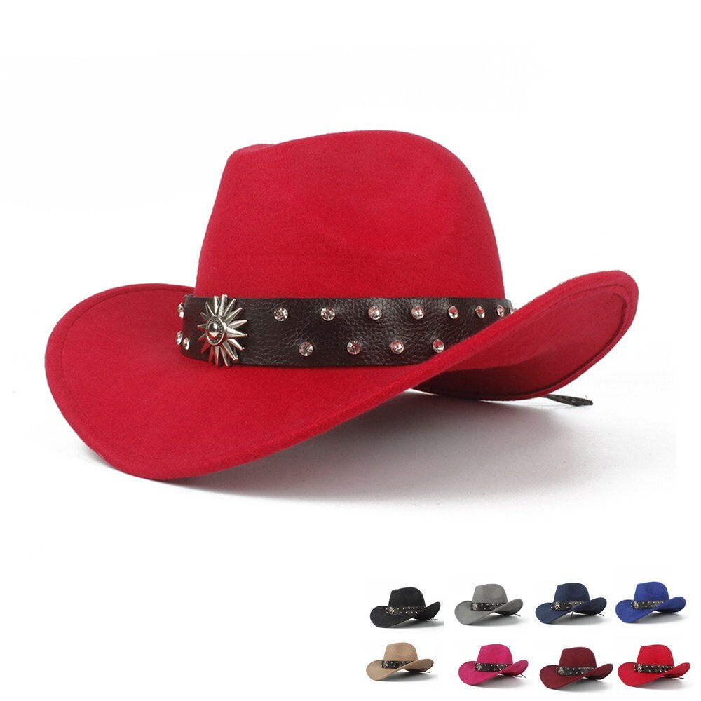 Retro Child Kids Wool Hollow Western Cowboy Hat Roll-up Brim boy girl Outblack Sombrero Hombre Felt Cap Size 52-54