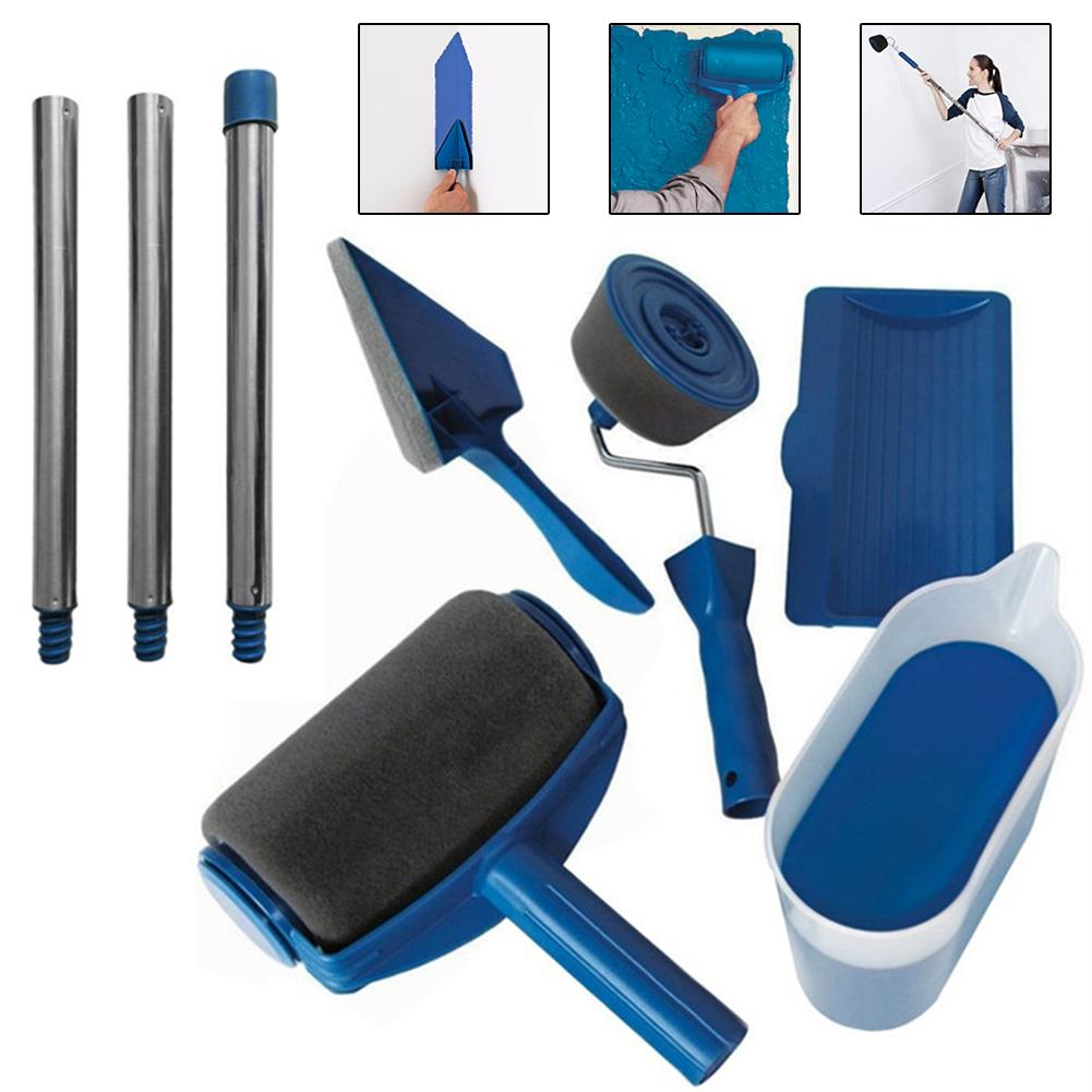 6pcs Paint Roller Brush and Seamless Roller set with extendable pole kit for DIY Seamless Handle Home Decoration