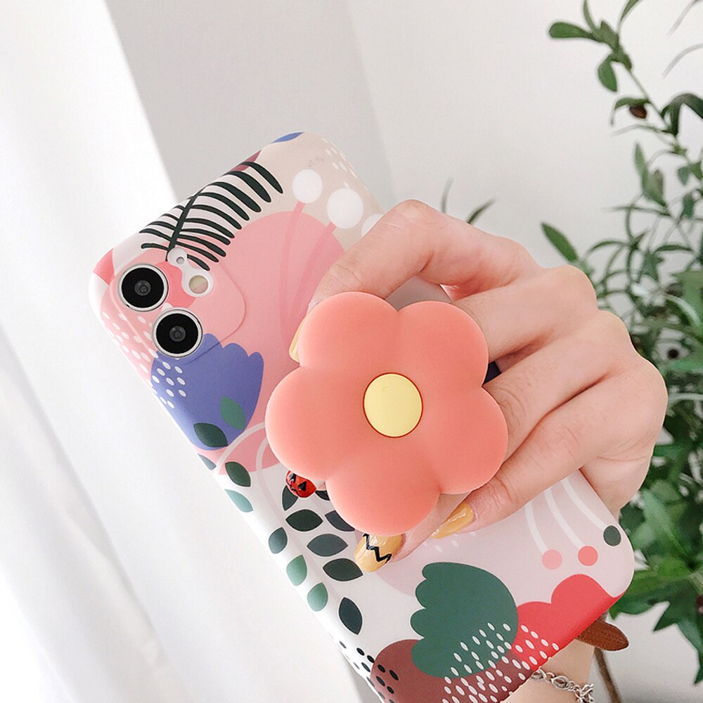 1PCS Cute Cat Paw Colorful Flower Phone Ring Holder Finger Ring Buckle Anti-Fall Foldable Bracket Universal Phone Stand