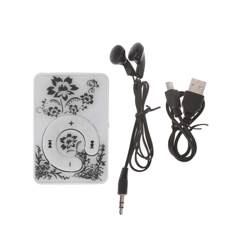 Chinese style Floral Pattern Mini Clip Music MP3 Player With Earphone USB Cable: Black