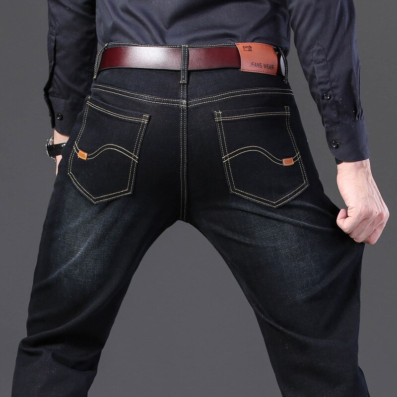 Herrjeans klassiska slim stretch vida jeans herr svart blå casual jeans herrjeans: Blå svart / 33