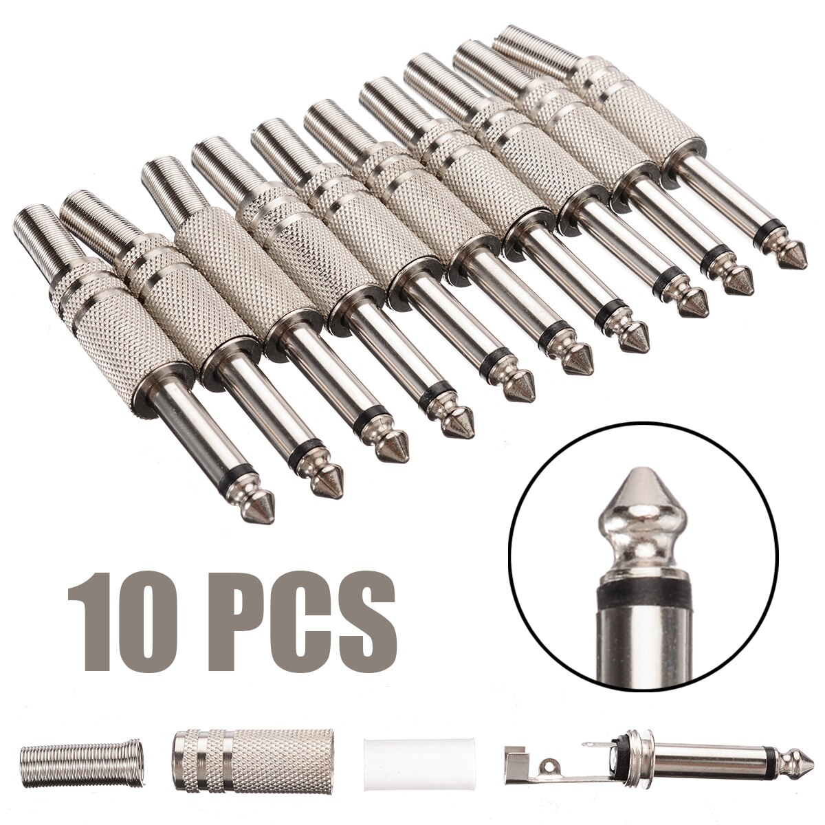 10Pcs 1/4 Inch 6.35Mm Male Mono Mono Audio Kabel Jack Adapter Twee Soldeer Trminals Audio Connector plug