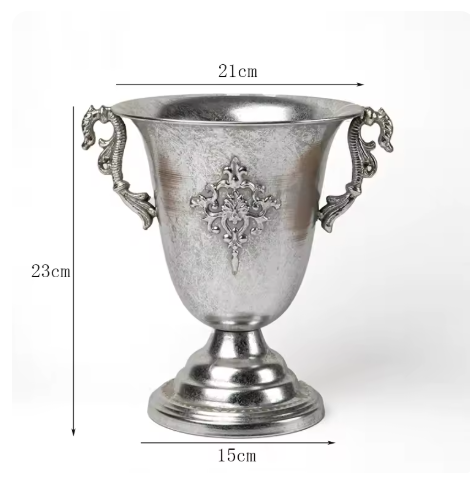 Jarrón de copa de hierro Retro europeo, decoración del hogar, sala de estar, arreglo de figuritas de flores, artesanías, adornos de maceta de Metal para Hotel: Castaño