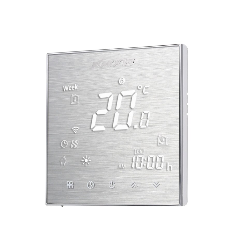 Controlador de temperatura con termostato WiFi para calefacción de suelo y Sensor de aire, funciona con Alexa, e IFTTT Google Home, CA 95-240V, 16A: Plata