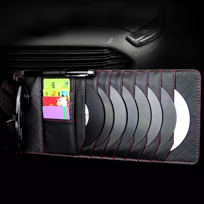 Autostyling auto zonneklep cd dvd kaart leren organizer glazen pen opberghoes auto multifunctionele opberghouder clip tas