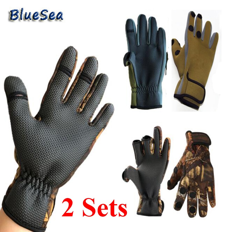BlueSea 2 paren/set Outdoor Ademende Vissen Handschoenen 3 Vingers Cut Water-Proof Sport Handschoenen Winter Vissen Handschoenen
