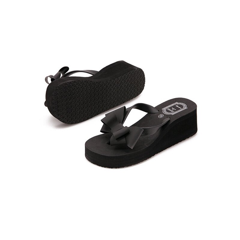 XEK nouvelle été femmes plate-forme tongs à talons hauts sandales de plage pantoufles à nœud papillon femmes chaussures Size36-40 pour le choix WFQ61