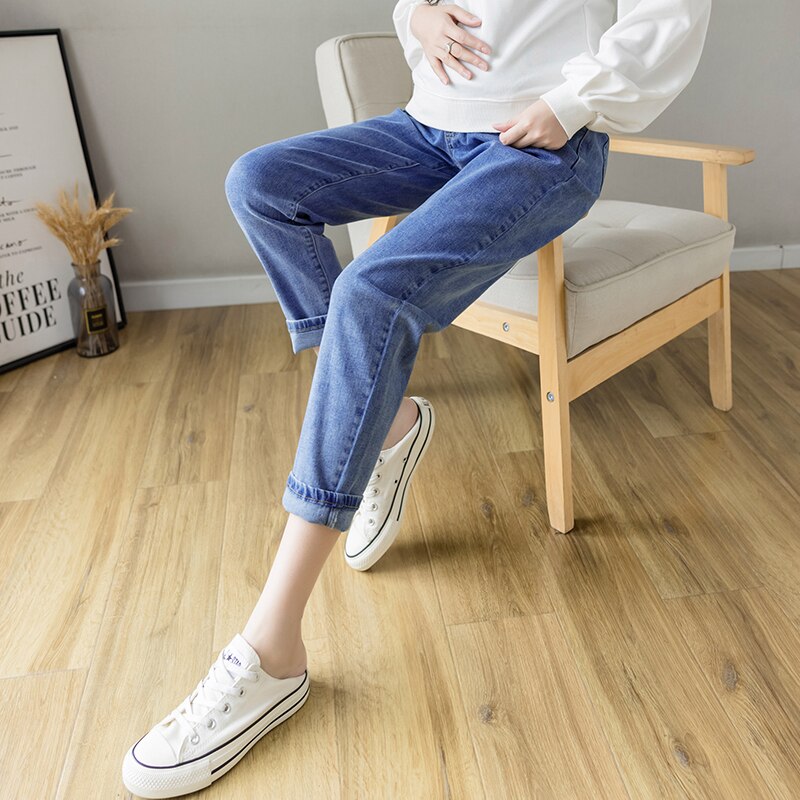 Pantalon en jean élastique pour femme enceinte, ample, baggy, pour loisirs, automne: blue / XXL