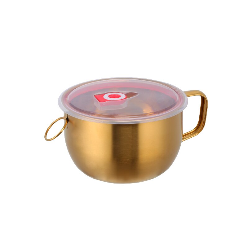 304 rustfritt stål 5 farger kinesisk instant noodle bolle med lokk håndtak matbeholder husholdningsredskaper suppe ris salat bolle: Gull