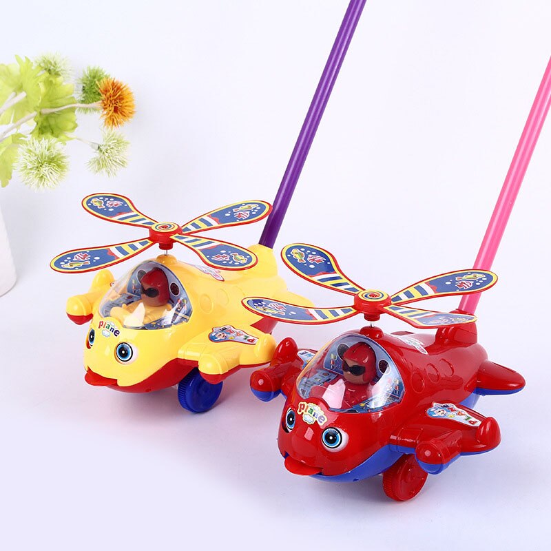 Baby Walker Toy Hand Push Pull Walks Plane Rod Push Cart Single Rod Blink Eyes Drag Tongue Toddler Walking Toys M0
