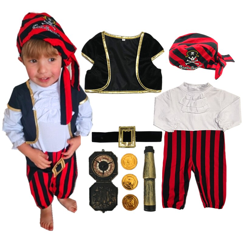 Pirate Captain Cosplay Kostuum Baby Peuter Jumpsuit Jongen Panty Kinderen Dag Fancy Halloween Open Broek Pak