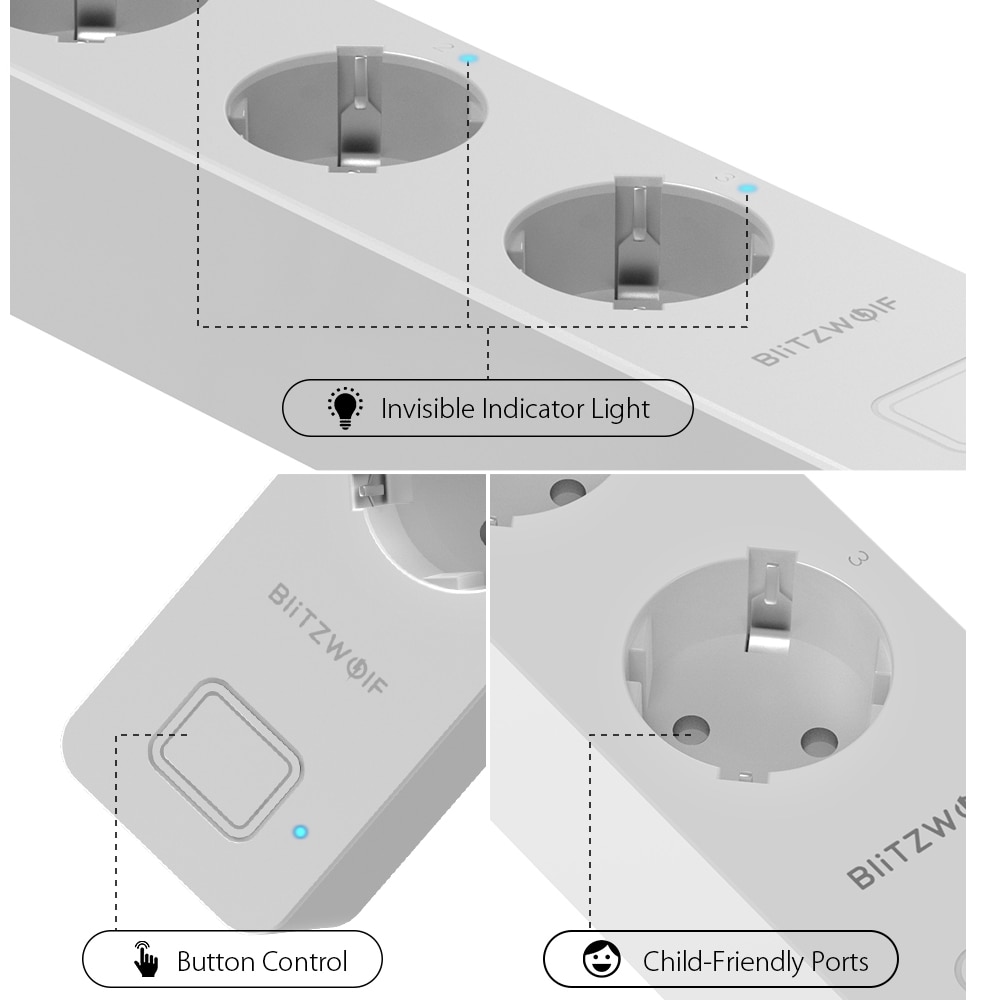 BlitzWolf BW-SHP9 3300W 15A 3 Socket Dual USB Slot 2.4GHz WiFi Smart Electrical Sockets Timer APP Remote Control Work with Alexa