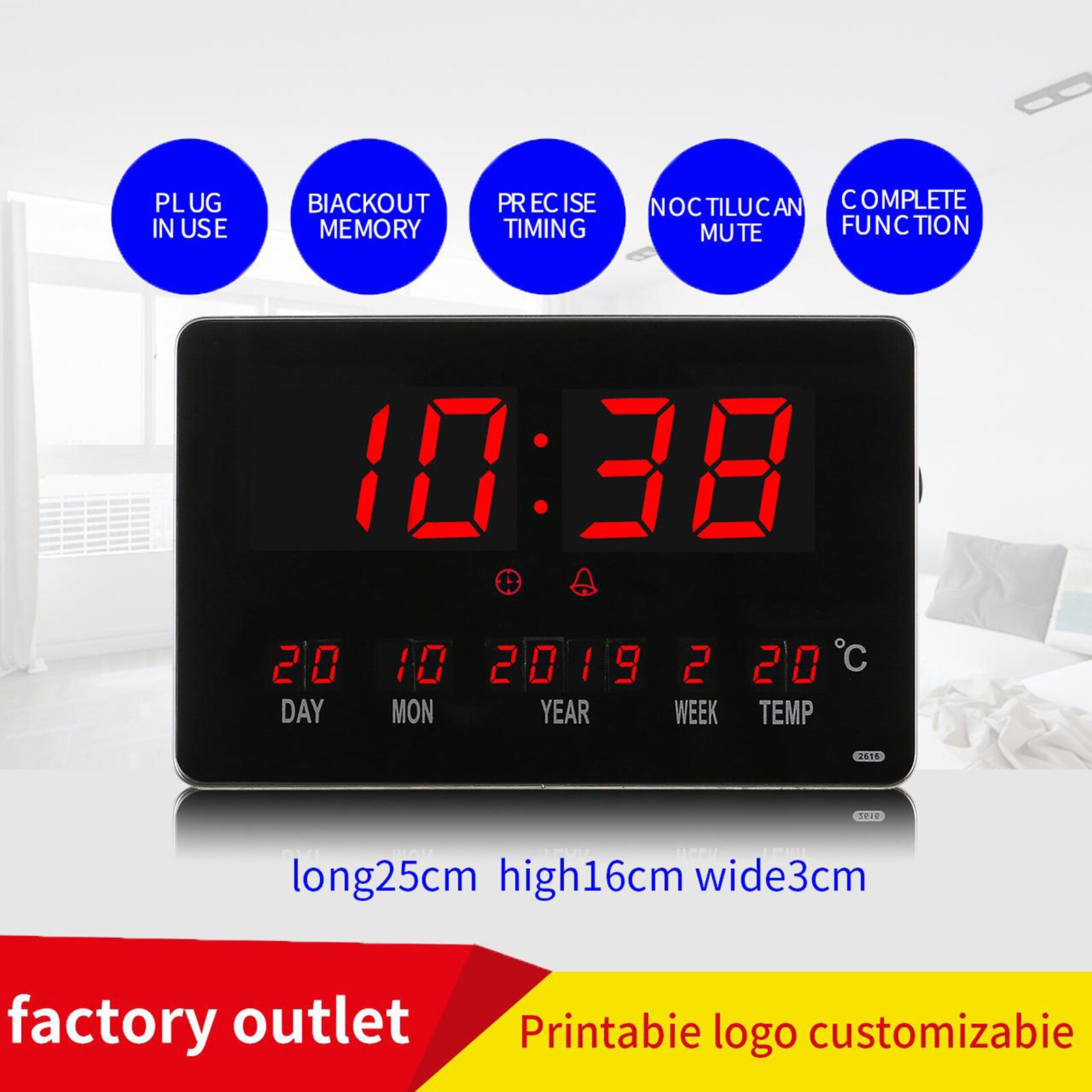 Digital Alarm Clock Desktop Wall Clock Hourly Chime for Home Office Decor