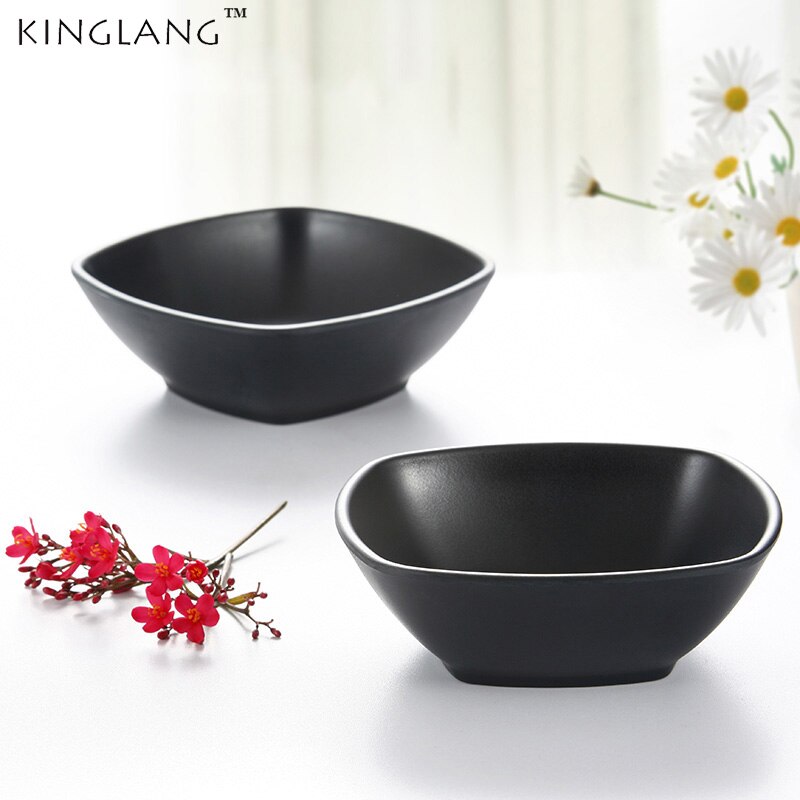 Japanese matt black tableware seasoning bowl square plastic CONGEE soup rice dipping bowl for kaiteen