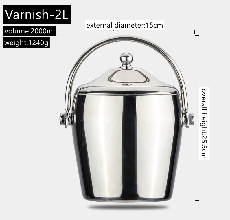 Double Layer Stainless Steel Handle Ice Bucket Double Insulation Belt Cover Ice Bucket Bar Stainless Steel Ice Grain Barrel