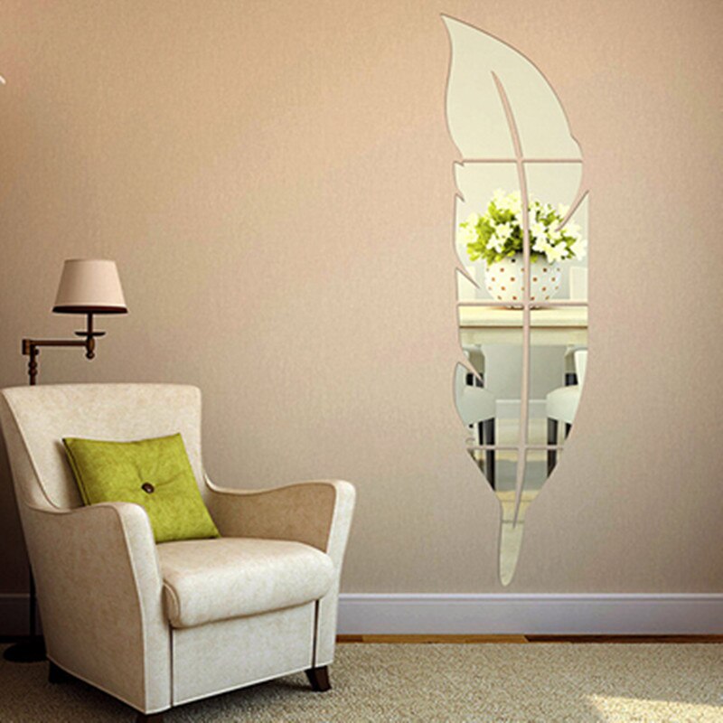 Autocollants de miroir en 3D 73*18CM | Stickers muraux amovibles en plume, Stickers décoratifs de salle de cuisine, Art Vinyl, pour la maison