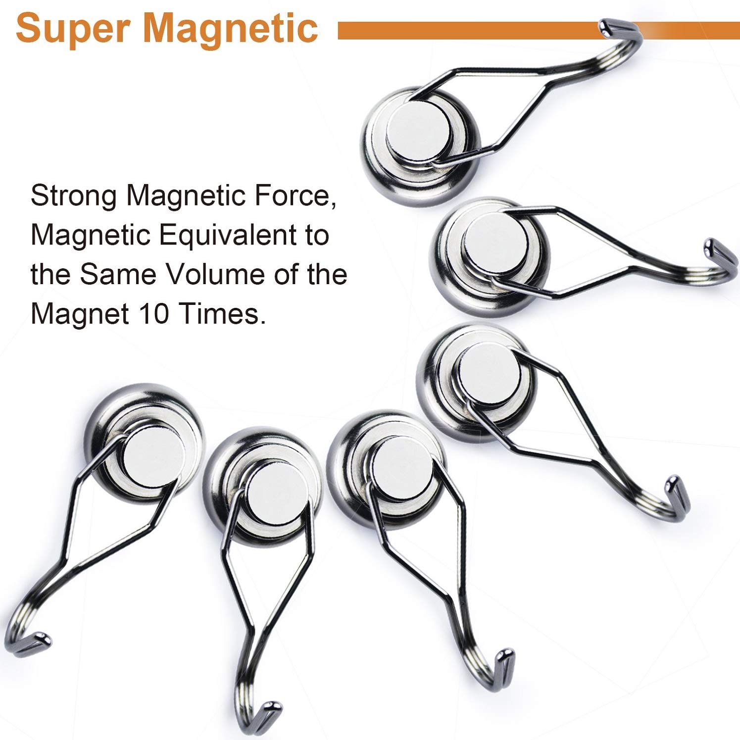 Upgrade van magnetische haak voor roterende schommel koelkast magneethaak, krachtige neodymium magneethaak , 10 stuks, zilver