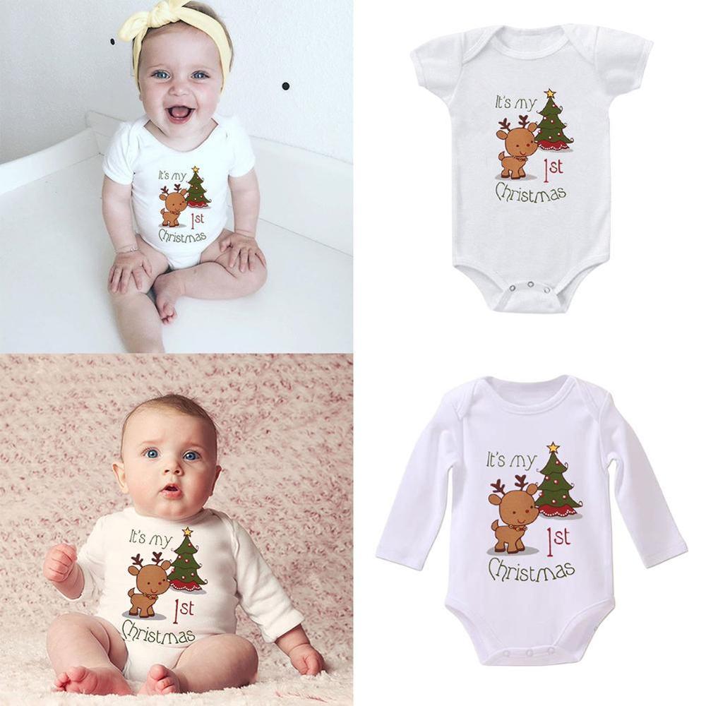 Natal do bebê macacão recém-nascido do bebê meninos meninas veado roupas longa árvore impressão outono macacão bebê mangas carro w9u1