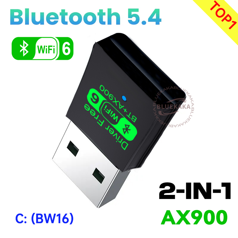 drivervrije 2IN1 900Mbps USB-adapter Bluetooth 5.4 Dongle Adaptador Dual Band WiFi6 voor pc-laptop Draadloze luidspreker Audio-ontvanger Zender voor Win10/11: WIT