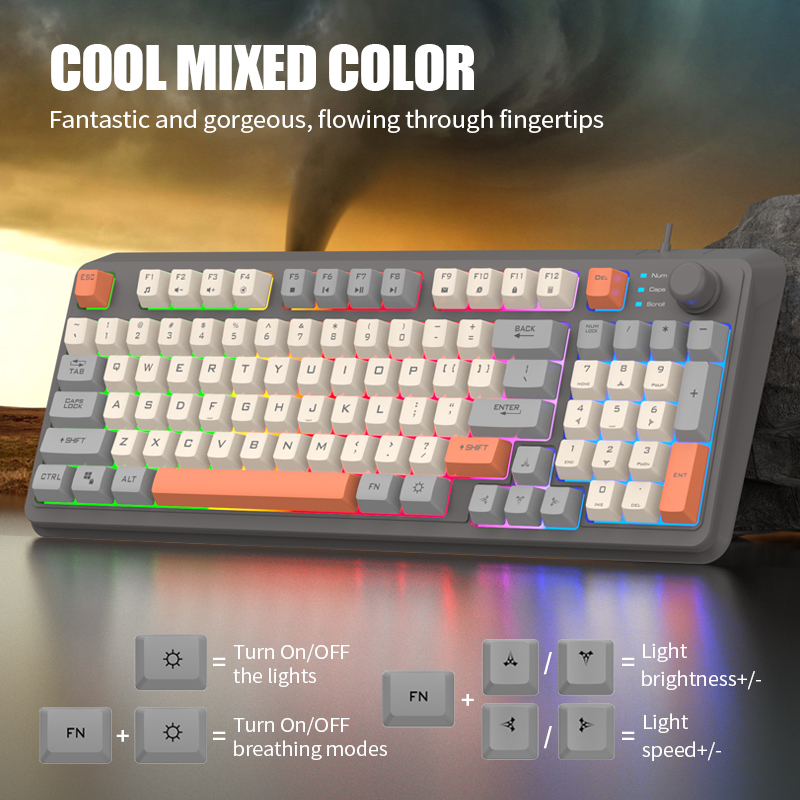 XUNFOX K82 Gamingowa Klawiatura Gamingowa Świecąca Przewodowa USB Komputer Stacjonarny/Notebook Dostępna 19-klawiszowa bezdotykowa pokrętło do regulacji głośności