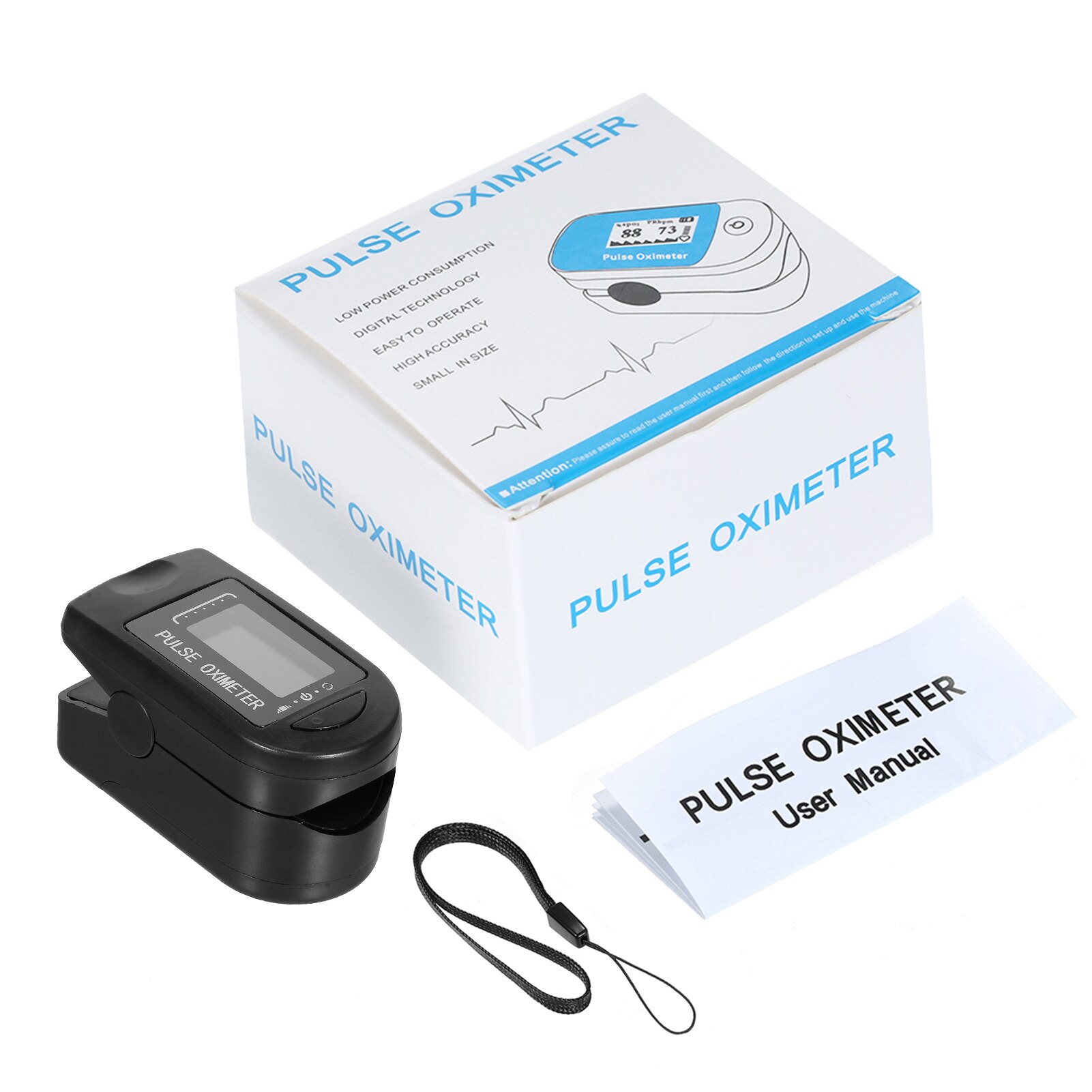 Moniteur d'oxygène sanguin, oxymètre de pouls au doigt, moniteur de saturation en oxygène, oxymètre, moniteur de fréquence cardiaque sans batterie rapide: Noir