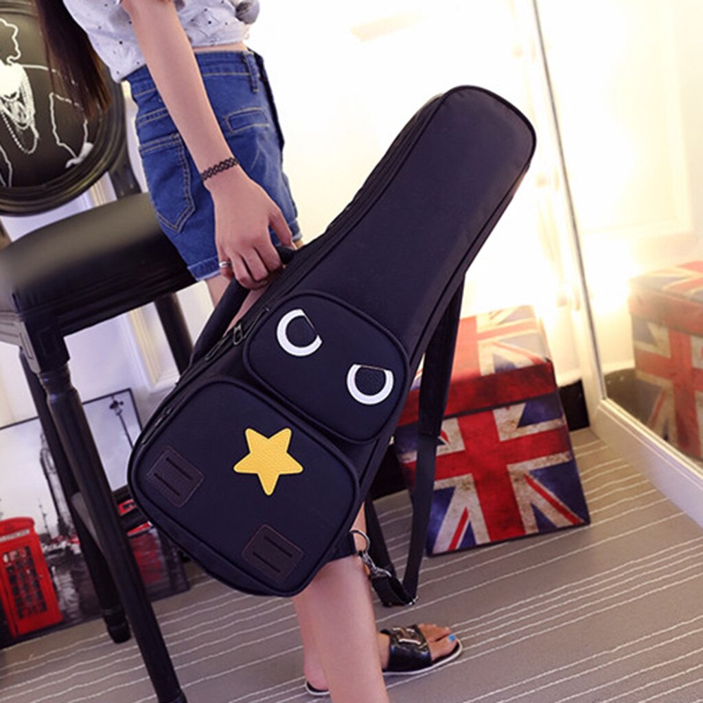 Ukulele Black Bag Double Shoulder Adjustable Belt Canvas Carrying Case Handbag Ukulele Parts Accessory 23/24inch
