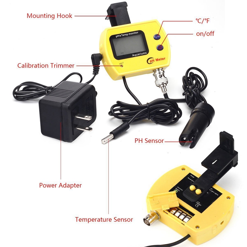 Portable numérique LCD en ligne pH TEMP mètre acidimètre Aquarium eau potable moniteur de 0.01 PH électrode analyseur rétro-éclairé