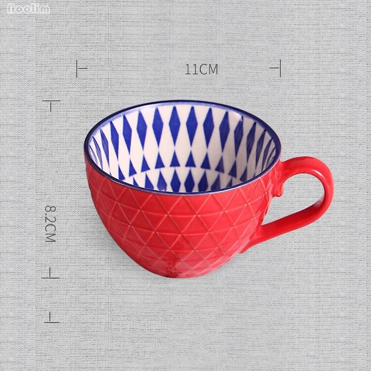 Retro Porcelain Tea Mug Ceramic Hand Painted Office Coffee Tea Mug Embossed Personality Coffee Milk Mug Drinkware Supplies: A