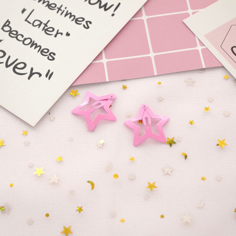 32mm Star Shape Metal Children Snap Hair Clips Barrettes Girls Cute Hair Bobby Pins Hair Accessories Kids Candy Color Hairpins