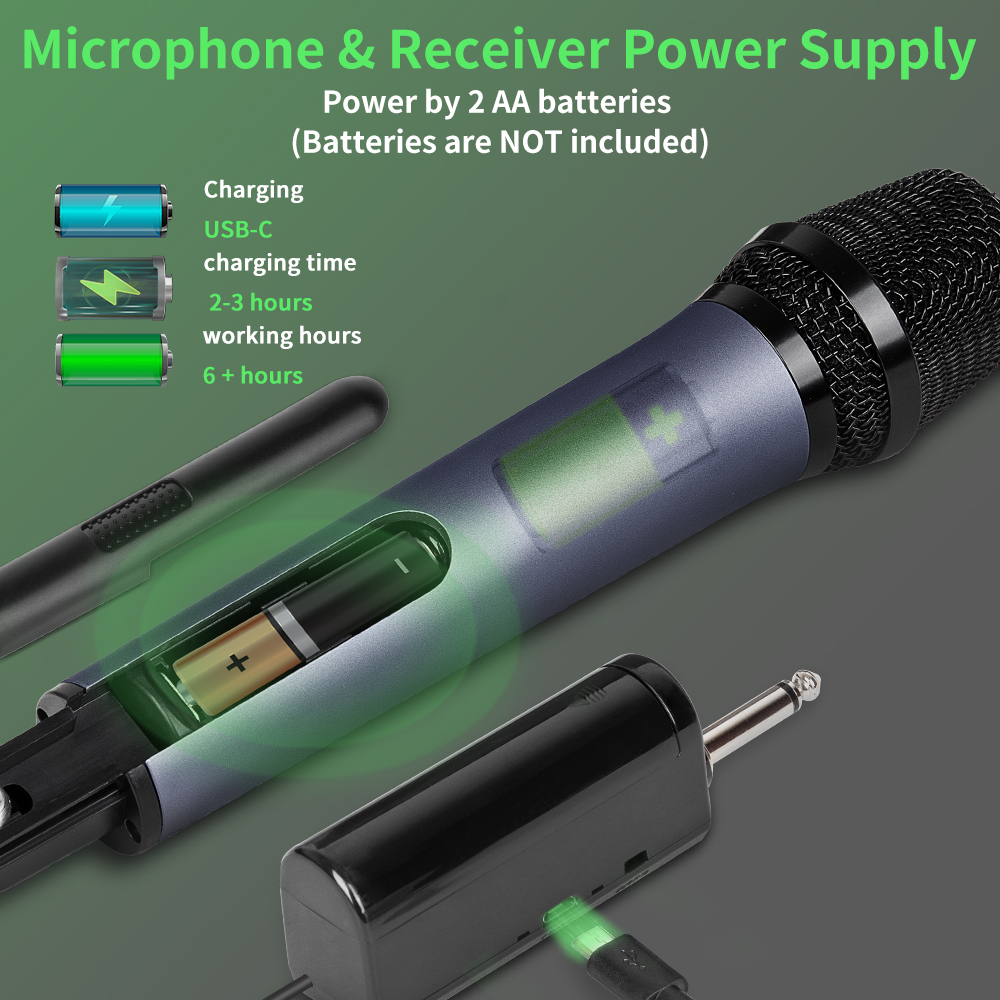 Wireless Microphone 2 Channels UHF Depusheng H2 Dual Handheld Dynamic Karaoke Mic System 50m for Stage Church Party Speaker Meet