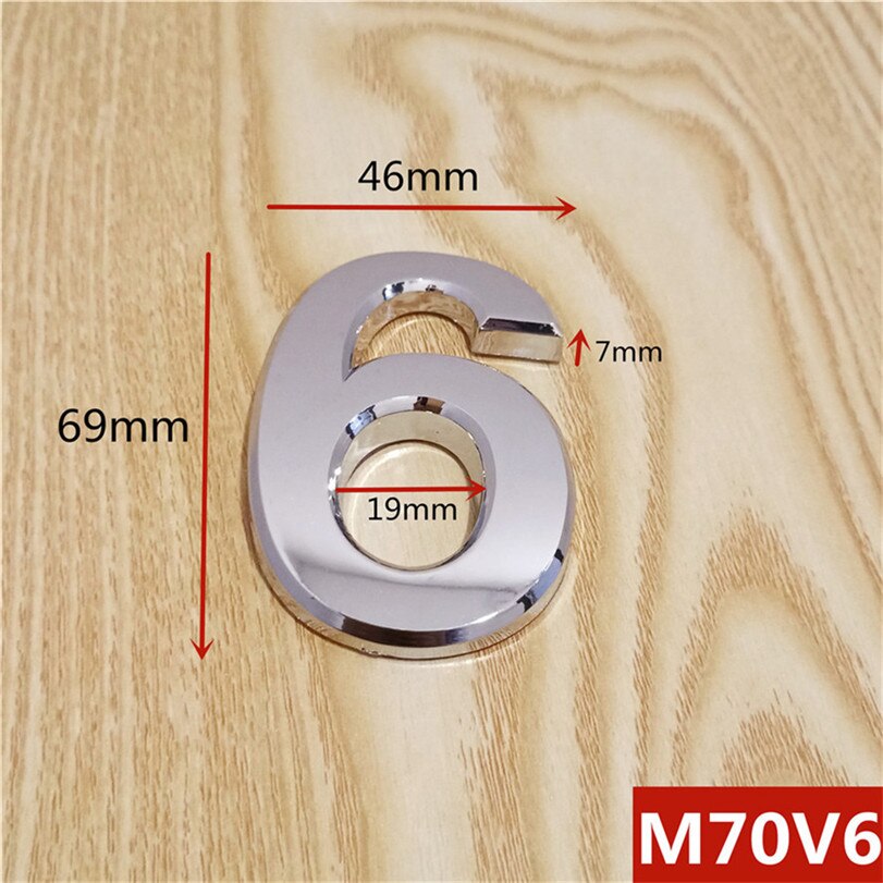 Height 70mm Silver ABS Plastic Silver Self- Adhesive House Door Numbers Address Sign Hotel Home Door Plate Sticker: 6