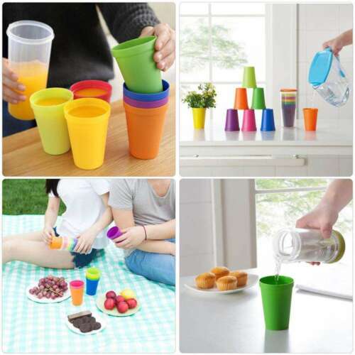7Pc Kids Mug Plastic Drink Cups Iced Coffee Juice Liquid Beaker Lid Party Water Battle Set Of 7 Reusable Travel Modern