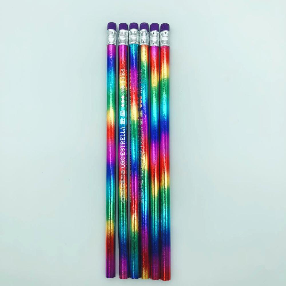 6 Pcs Rainbow Pencil Wood Environmental protection Pencil Bright color Appearance Pencil school office writing Pencil: Default Title
