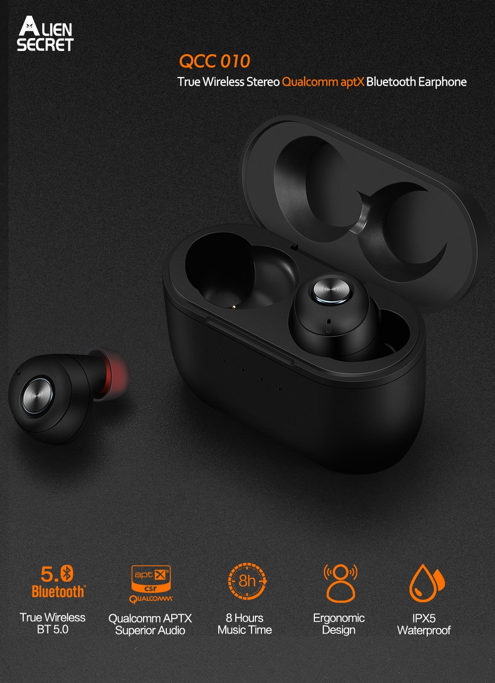 Alien-auriculares inalámbricos Secret Predator Pro Aptx, cascos con cable, Bluetooth, micrófono CVC8.0, 80 horas de trabajo