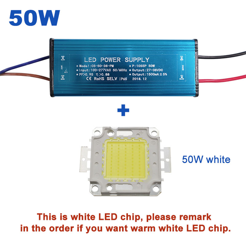 50W 100W High Power Constant Current LED Driver Waterproof IP65 Power Supply AC110-265V Input For Floodlight DC20-40V Output: 50W and LED Chip