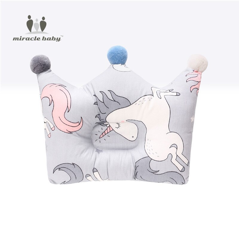 Crown Point Shape Bedding Baby Pillow Cotton Sleeping Pillow Prevent Flat Head Baby Forming Pillow For Newborn Boy Girl: Grey unicorn