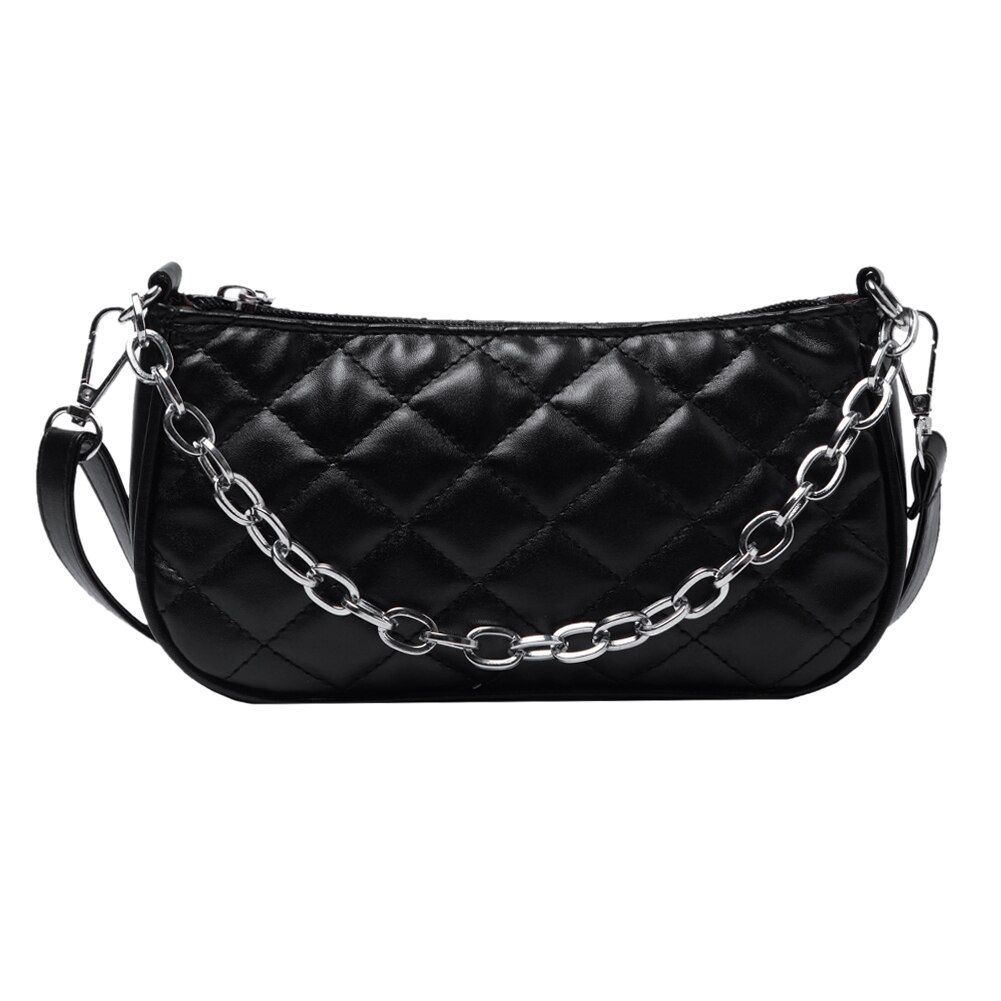 Vrouwen Keten Kleine Schouder Vrouwelijke Onderarm Handtas Pure Pu Lederen Crossbody Tas Populaire Eenvoudige Vrouwelijke Dagelijkse Tas: Black