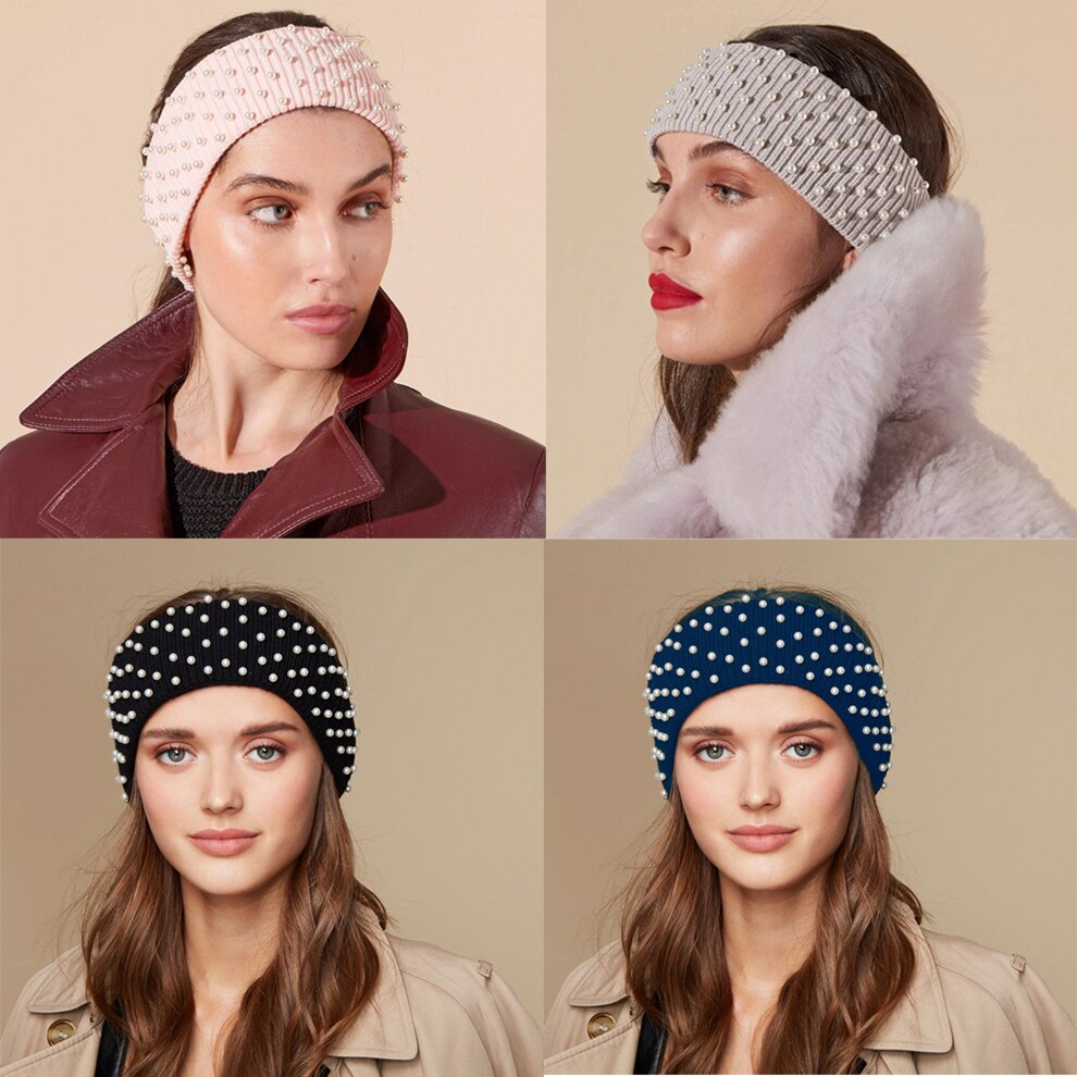 Molans Winter Effen Kleur Brede Tulband Gebreide Katoenen Haarband Parel Hoofdband Voor Vrouwen Meisjes Elastische Haarbanden Accessoires