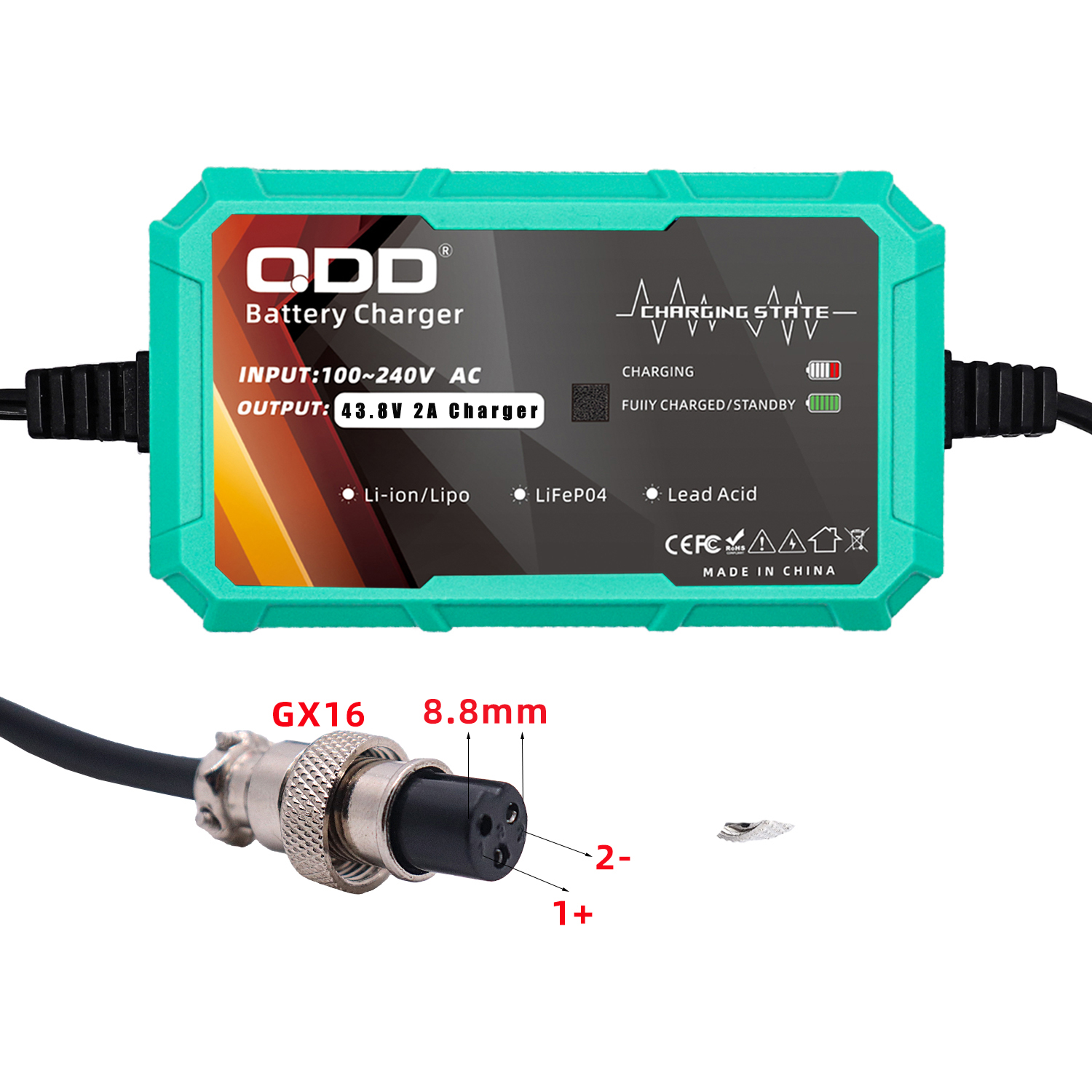 43.8V 2A LiFePO4 Battery Charger for 12S 38.4V Battery Pack LiFePO4 Battery Charger with Multiple Connectors: Sliver / EU