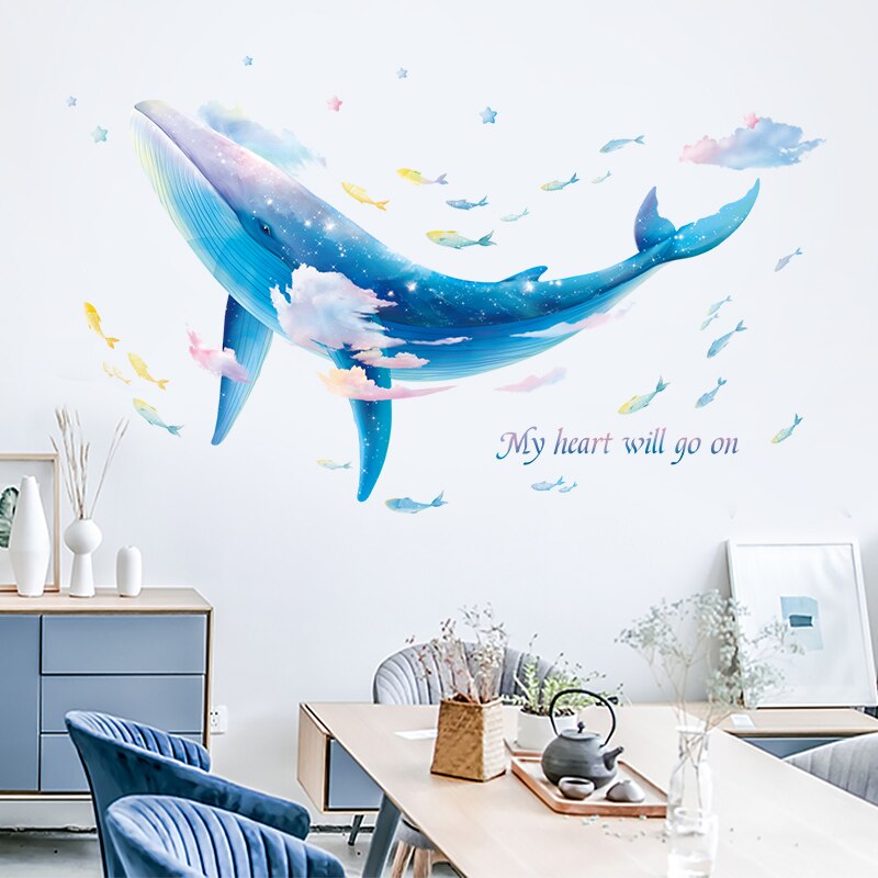 Zelfklevende Blue Whale Muurstickers Voor Badkamer Kinderkamer Verwijderbare Vinyl Muurtattoo Kinderkamer Dieren Muursticker