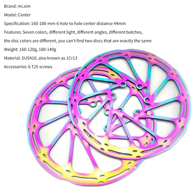 Mi.Xim Fahrrad Bremsscheibe Mittellinie mit 6 Stahl Schrauben für BMX: 180mm