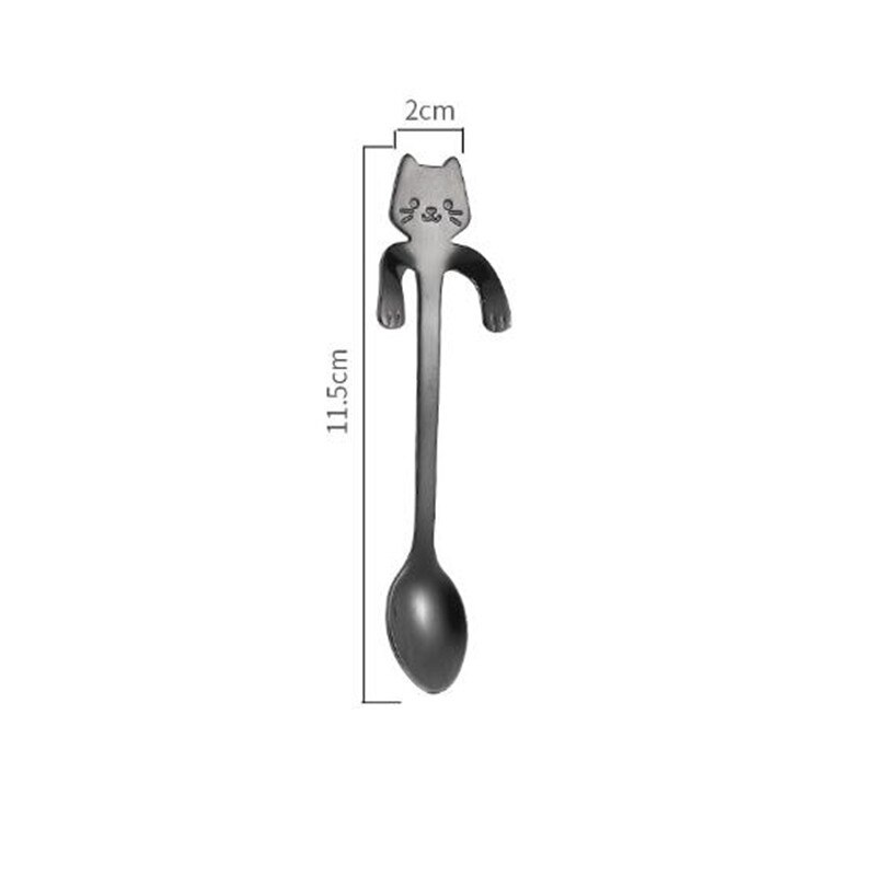 Juego de tazas de café de vidrio con forma de gato negro, taza de té con forma de Animal, estilo japonés Kawaii, para el hogar, 250 ml: Black Cat Spoon