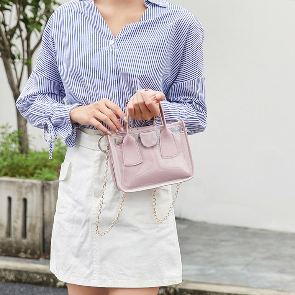 2 teile/satz Transparent Tasche Frauen Schulter Tasche Kleine Kette Gelee Handtasche Telefon Totes Reisen Feste Crossbody Handtaschen