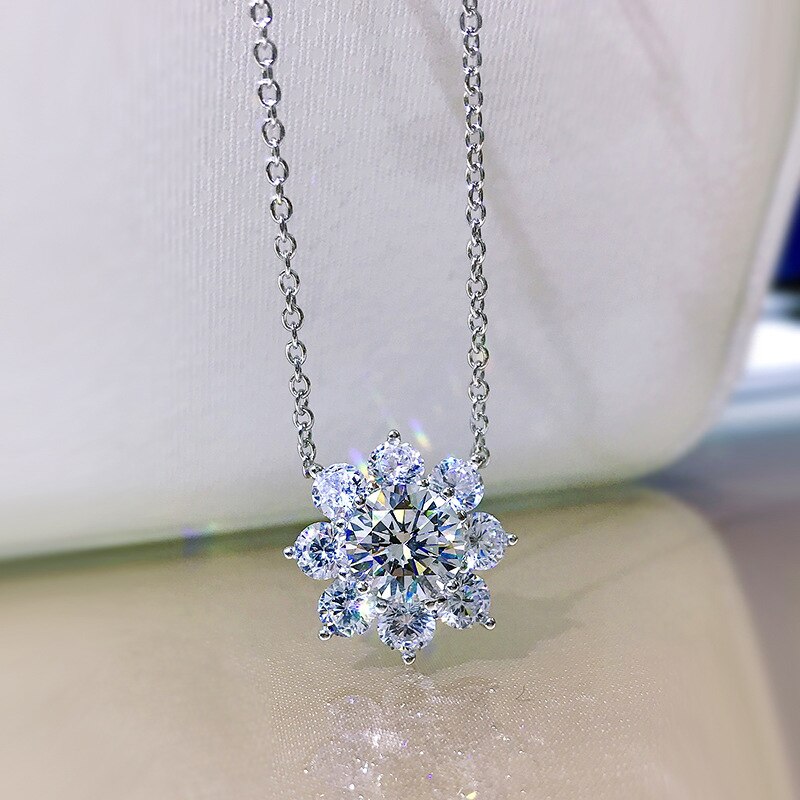Oevas 100% 925 sterling silber high carbon diamant 43cm blumenanhänger halskette für damen funkelnder hochzeitsschmuck