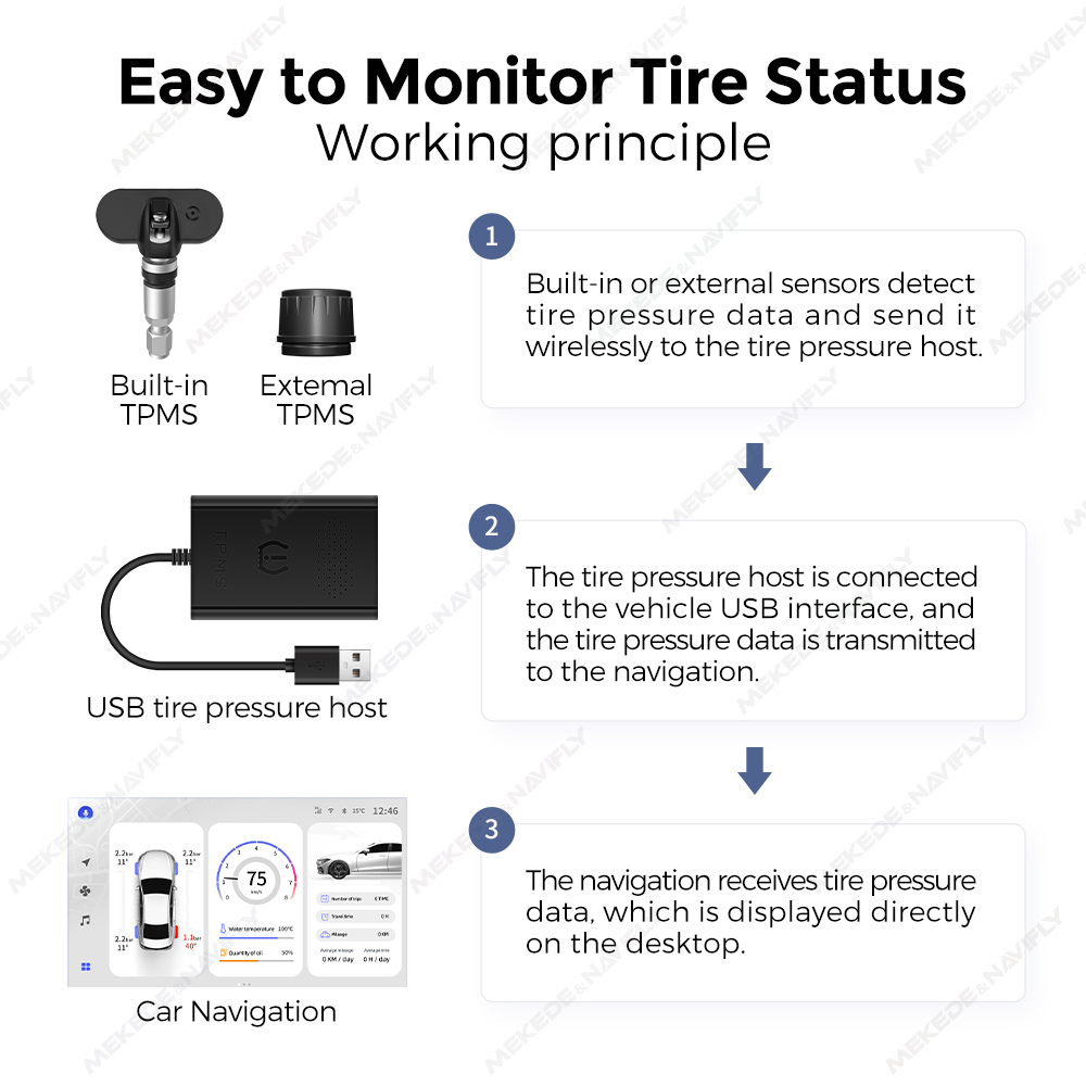 Duduauto dudu 7 Android-navigationssystem mit reifendruckkontrollsystem (tpms) und 4 sensoren, alarmanlage, usb- und Android-schnittstelle
