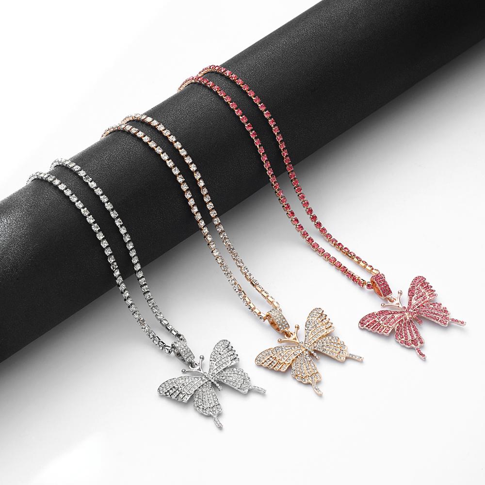 Iced para fora colar de borboleta feminino strass corrente gargantilha na moda bling chocker colares 2020 moda luxo jóias presente